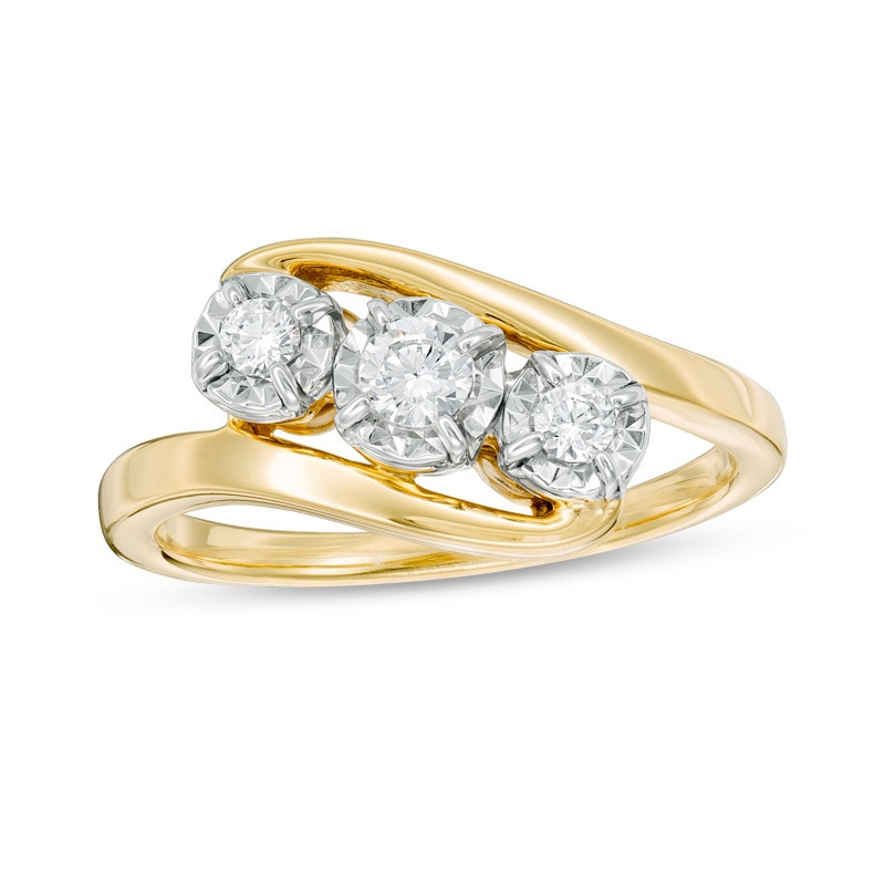 Previously Owned - 0.23 CT. T.W. Diamond Past Present Future® Bypass Engagement Ring in 10K Gold