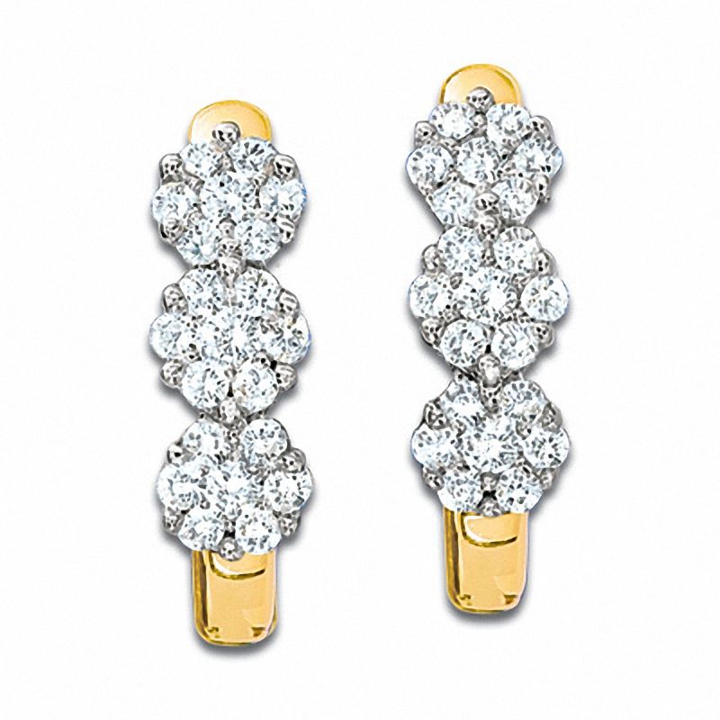 Previously Owned - 0.25 CT. T.W. Diamond Triple Flower Hoop Earrings in 10K Gold