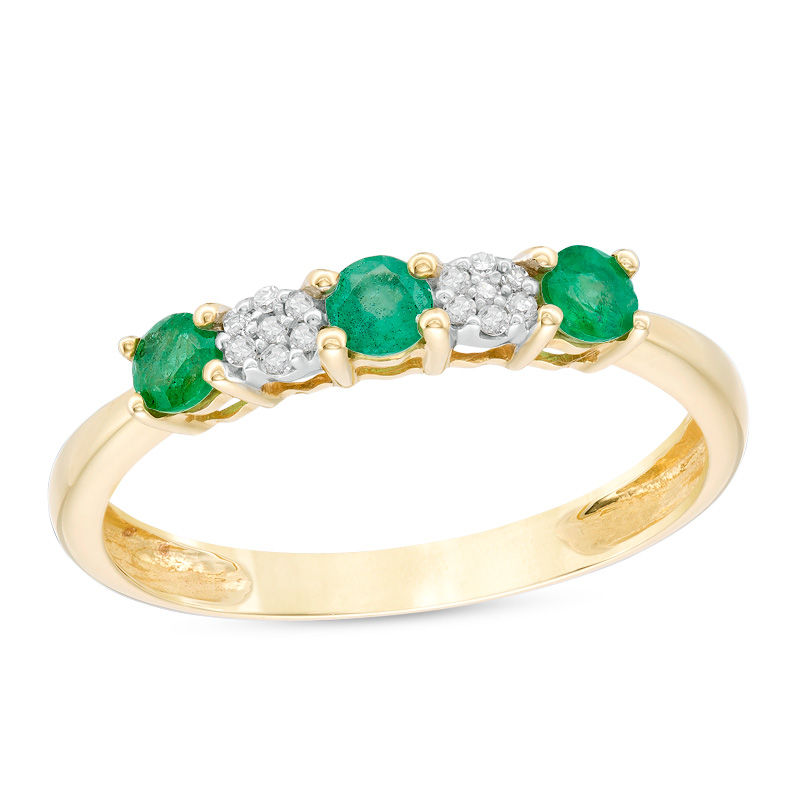 Previously Owned - Emerald and 0.04 CT. T.W. Composite Diamond Five Stone Ring in 10K Gold