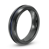 Thumbnail Image 2 of Previously Owned - Radiance by Edward Mirell 6.0mm Comfort Fit Blue Anodized Wedding Band in Black Titanium