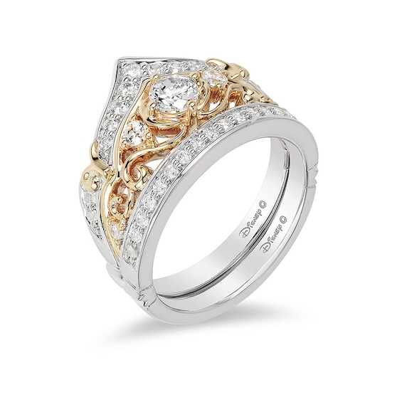 Previously Owned - Enchanted Disney Cinderella 0.71 CT. T.W. Diamond Crown Bridal Set in 14K Two-Tone Gold