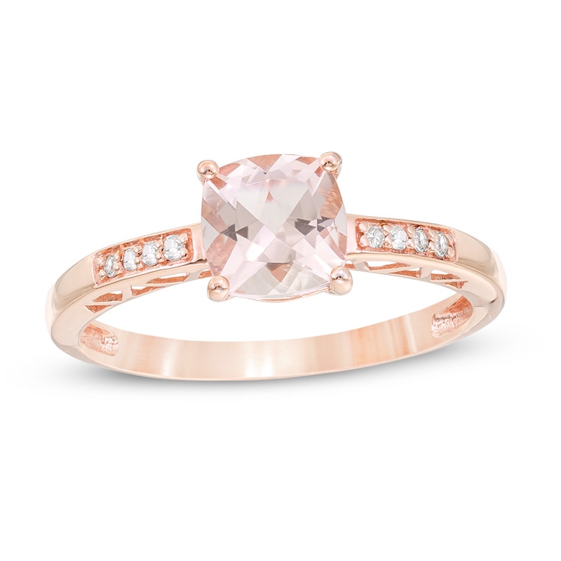Previously Owned - 6.0mm Cushion-Cut Morganite and 0.04 CT. T.W. Diamond Ring in 10K Rose Gold|Peoples Jewellers