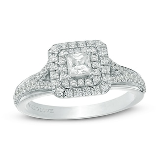 Previously Owned - Vera Wang Love Collection 0.58 CT. T.W. Princess-Cut Diamond Frame Engagement Ring in 14K White Gold
