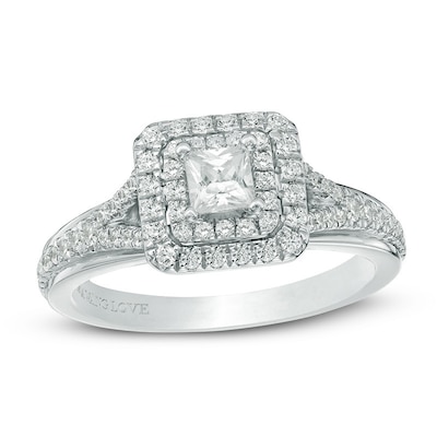 Previously Owned - Vera Wang Love Collection 0.58 CT. T.W. Princess-Cut Diamond Frame Engagement Ring in 14K White Gold