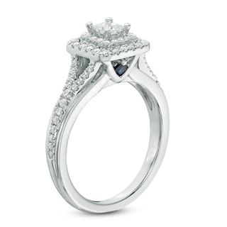 Previously Owned - Vera Wang Love Collection 0.58 CT. T.W. Princess-Cut Diamond Frame Engagement Ring in 14K White Gold