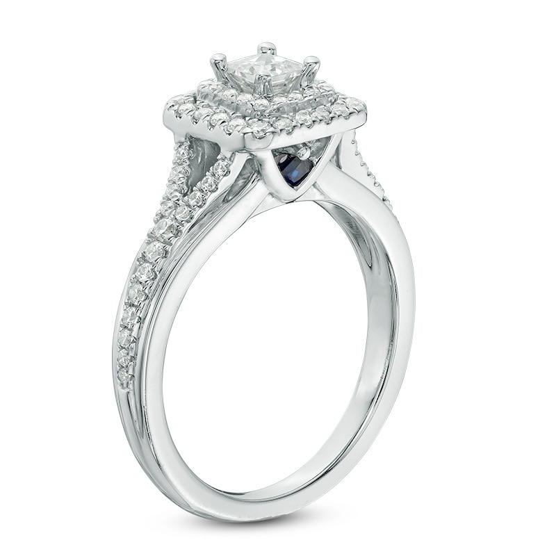 Previously Owned - Vera Wang Love Collection 0.58 CT. T.W. Princess-Cut Diamond Frame Engagement Ring in 14K White Gold