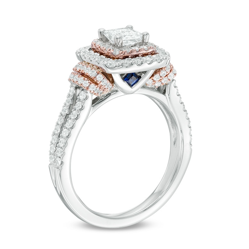 Main Image 2 of Previously Owned - Vera Wang Love Collection 1.20 CT. T.W. Diamond Double Frame Engagement Ring in 14K Two-Tone Gold