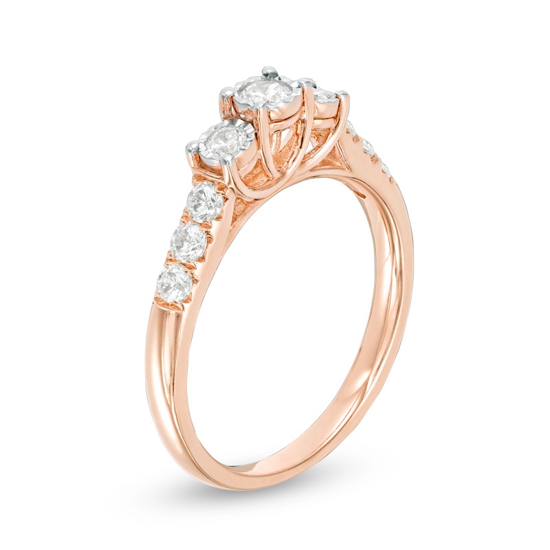 Previously Owned - 0.45 CT. T.W. Diamond Past Present Future® Engagement Ring in 14K Rose Gold