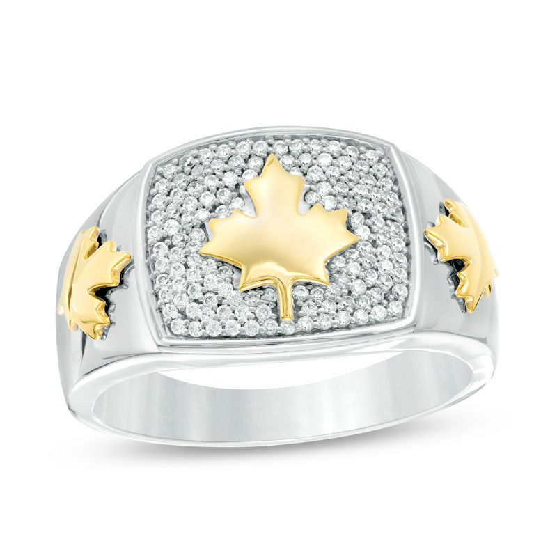 Previously Owned - Men's 0.30 CT. T.W. Diamond Maple Leaf Ring in 10K Two-Toned Gold