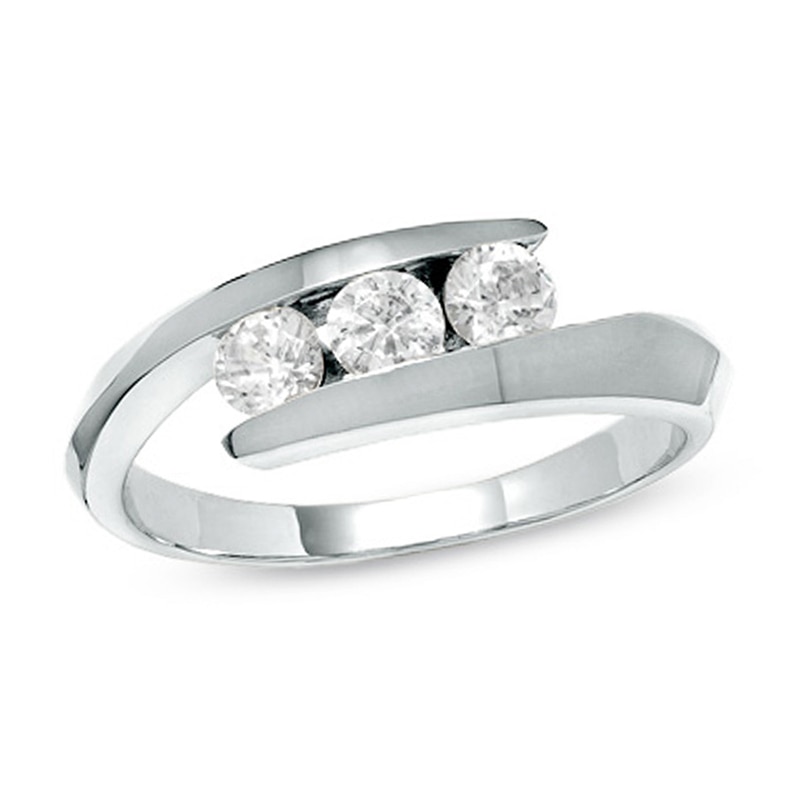 Previously Owned - 0.50 CT. T.W. Diamond Past Present Future® Bypass Ring in 14K White Gold