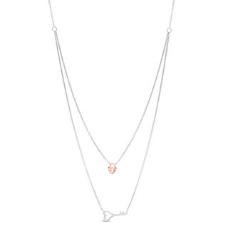 Previously Owned - Diamond Accent Heart Key and Lock Double Strand Necklace in Sterling Silver and 10K Rose Gold - 25"
