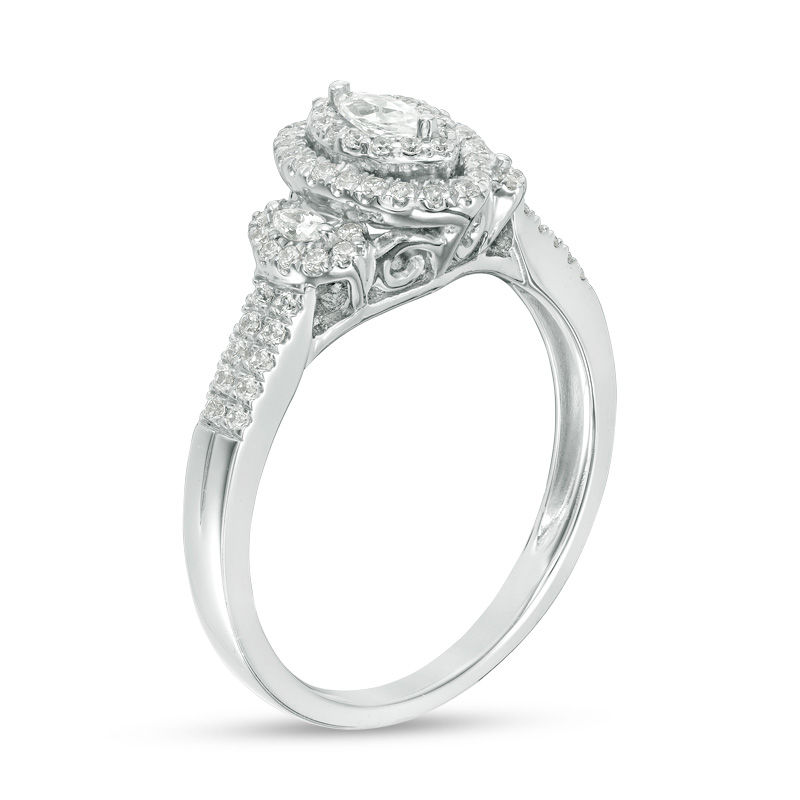 Previously Owned - 0.45 CT. T.W. Marquise Diamond Past Present Future® Frame Engagement Ring in 10K White Gold