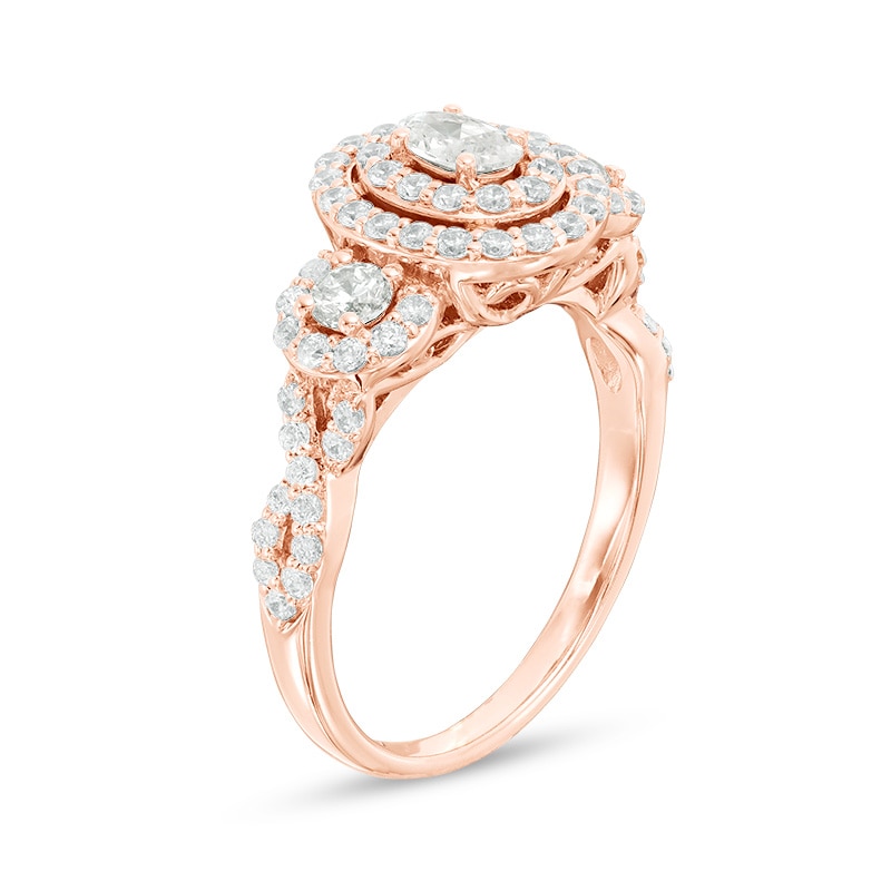 Previously Owned - 0.95 CT. T.W. Oval Diamond Past Present Future® Frame Engagement Ring in 14K Rose Gold