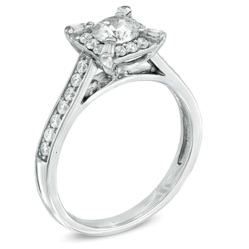 Previously Owned -  0.82 CT. T.W. Diamond Frame Engagement Ring in 14K White Gold