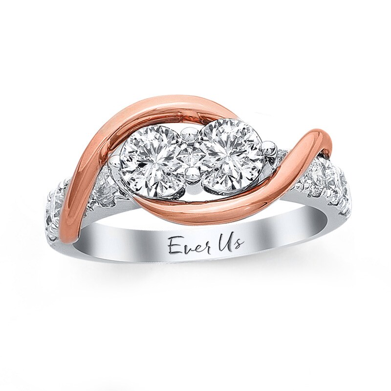Main Image 1 of Previously Owned - Ever Us™ 1.00 CT. T.W. Two-Stone Diamond Swirl Anniversary Band in 14K Two-Tone Gold