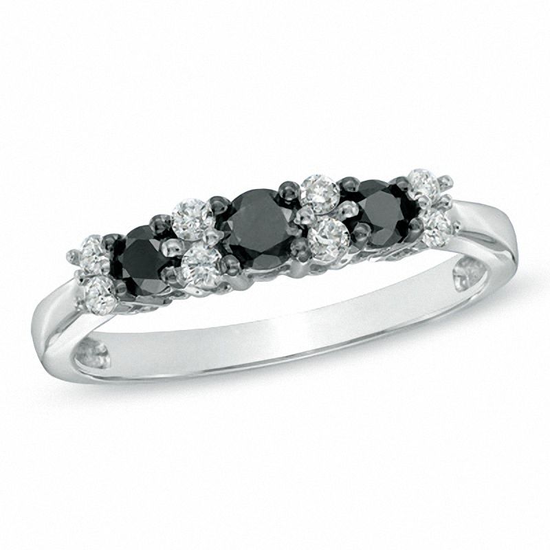 Previously Owned - 0.50 CT. T.W. Enhanced Black and White Diamond Alternating Band in 10K White Gold