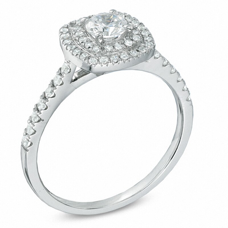 Main Image 2 of Previously Owned - 0.71 CT. T.W.   Diamond Frame Engagement Ring in 14K White Gold