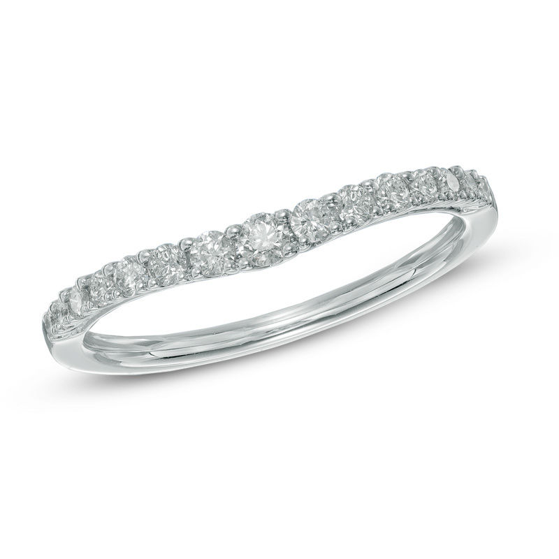 Previously Owned - 0.33 CT. T.W. Diamond Contour Wedding Band in 14K White Gold
