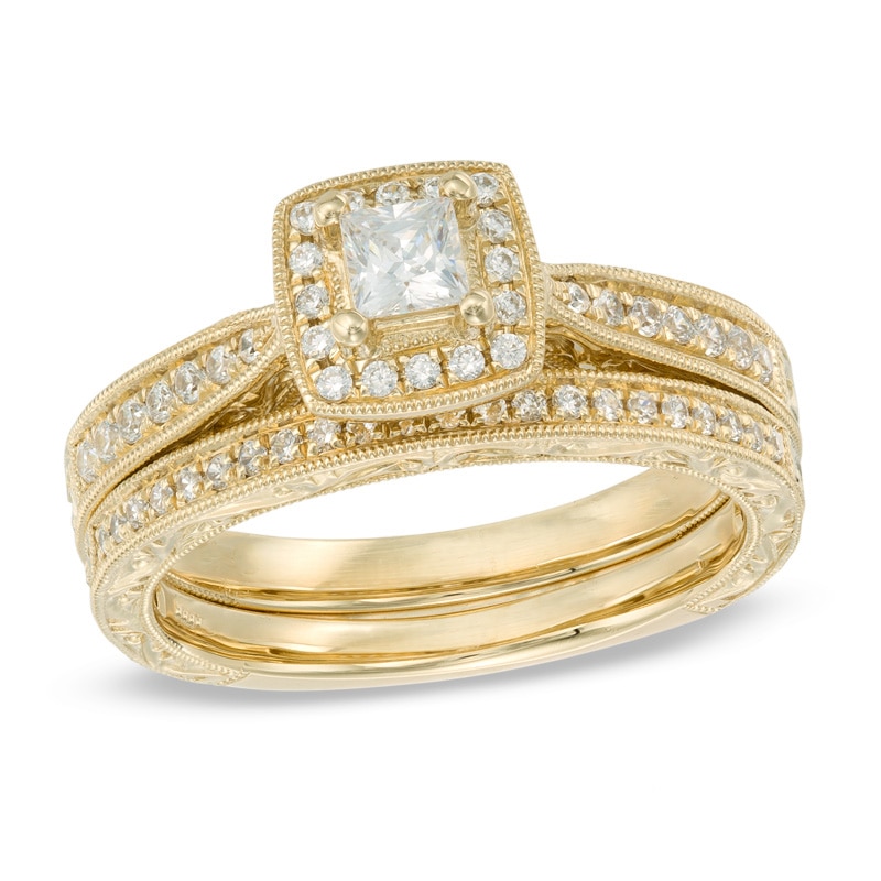 Previously Owned - 0.45 CT. T.W. Canadian Princess-Cut Diamond Frame Vintage-Style Bridal Set in 14K Gold|Peoples Jewellers