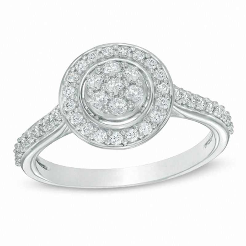Main Image 1 of Previously Owned - 0.50 CT. T.W. Composite Diamond Frame Engagement Ring in 10K White Gold