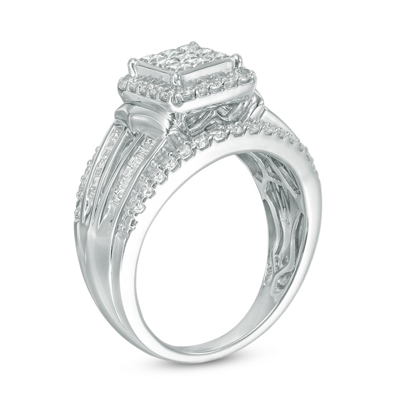 Main Image 2 of Previously Owned - 1.00 CT. T.W. Princess-Cut Composite Diamond Frame Engagement Ring in 10K White Gold