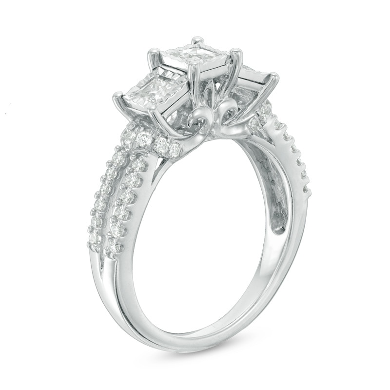 Previously Owned - 0.95 CT. T.W. Princess-Cut Diamond Past Present Future® Split Shank Engagement Ring in 10K White Gold