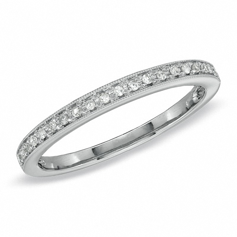Previously Owned - 0.10 CT. T.W. Diamond Milgrain Band in 10K White Gold