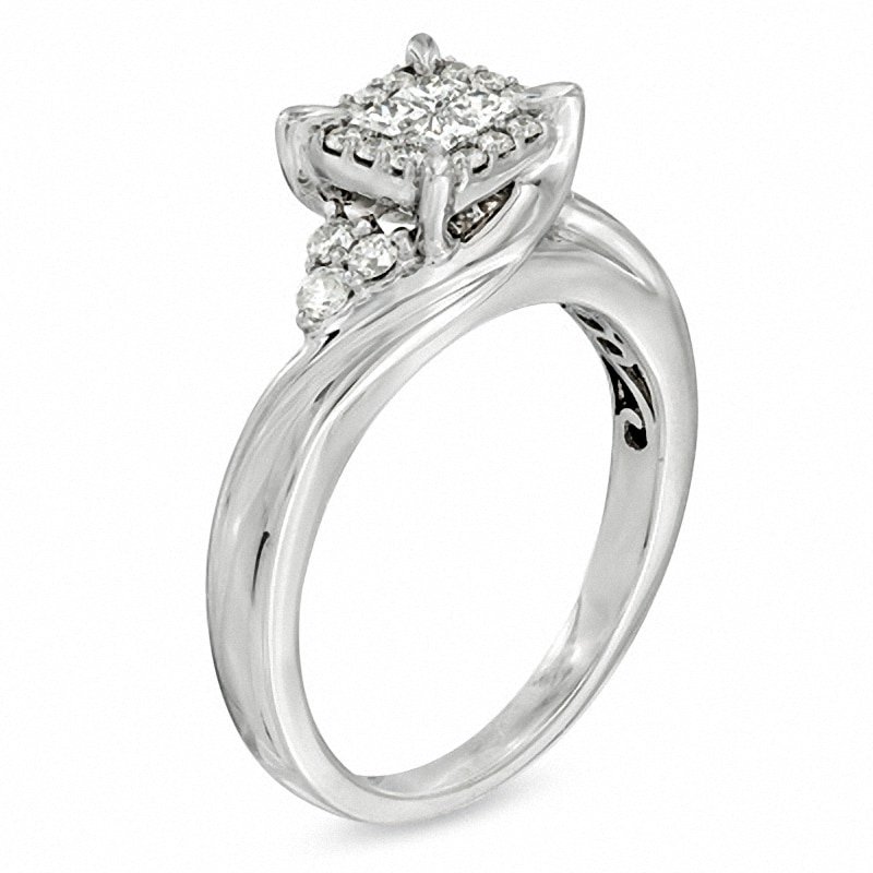 Previously Owned - 0.50 CT. T.W. Quad Princess-Cut Diamond Frame Engagement Ring in 10K White Gold