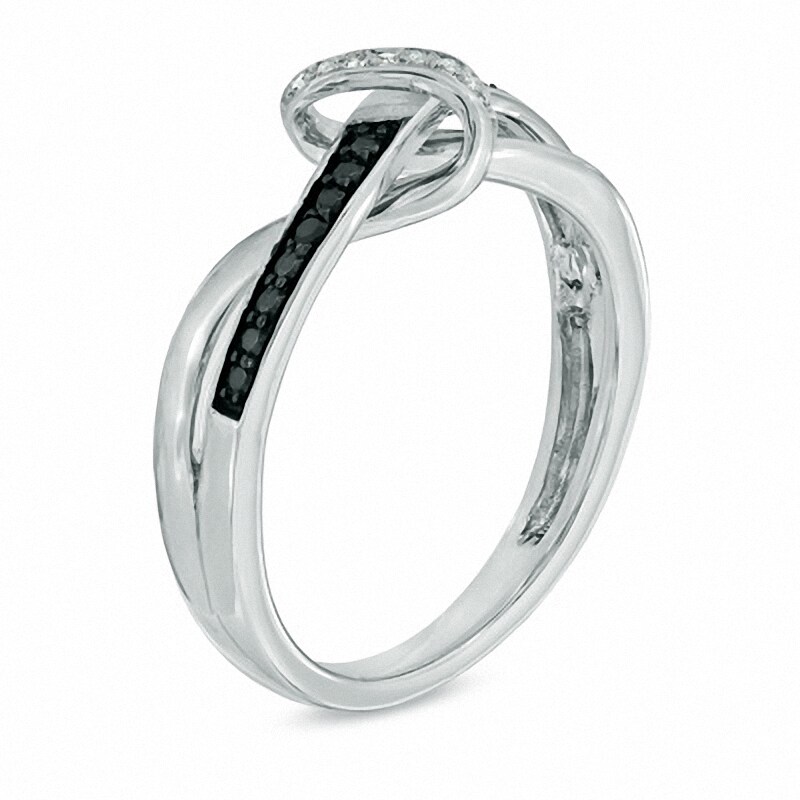 Main Image 2 of Previously Owned - 0.04 CT. T.W. Enhanced Black and White Diamond Abstract Infinity Knot Ring in Sterling Silver