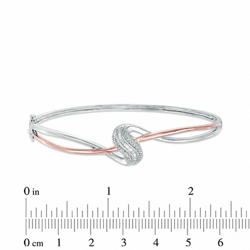 Main Image 2 of Previously Owned - 0.10 CT. T.W. Diamond Abstract Overlay Bangle in Sterling Silver and 10K Rose Gold