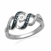 Thumbnail Image 0 of Previously Owned - 0.25 CT. T.W. Enhanced Blue and White Diamond Cascading Bypass Ring in Sterling Silver