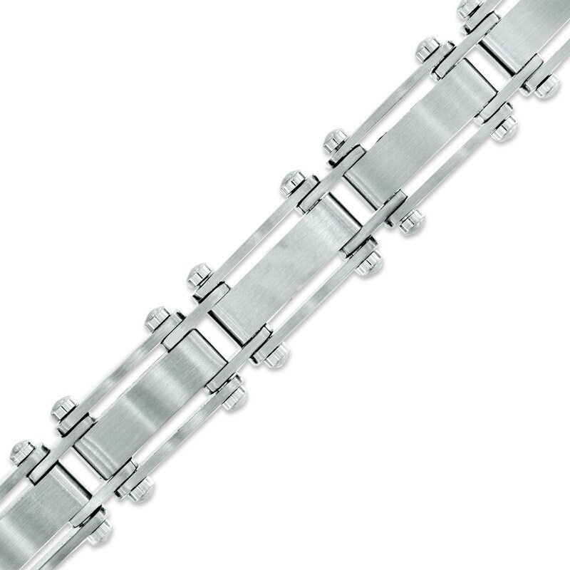 Main Image 2 of Previously Owned - Men's Diamond Accent and Carbon Fibre Link Bracelet in Stainless Steel - 8.5"