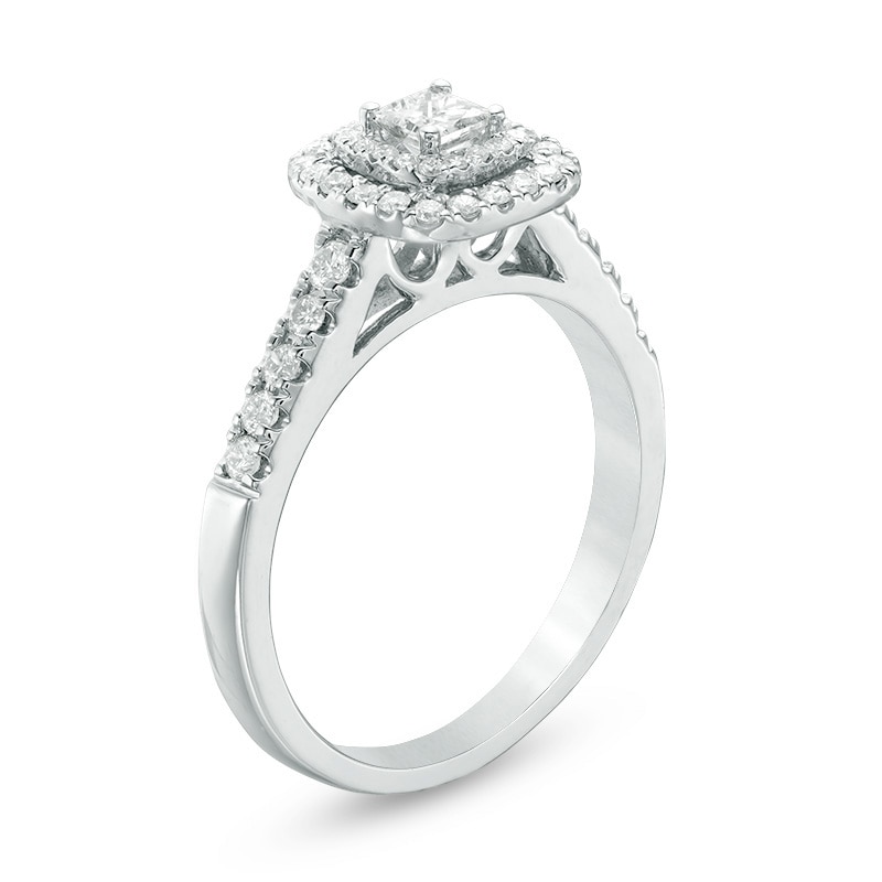 Previously Owned - 0.45 CT. T.W. Princess-Cut Diamond Double Frame Engagement Ring 14K White Gold