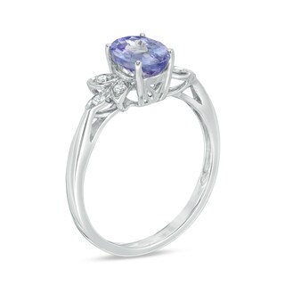 Previously Owned - Oval Tanzanite and 0.09 CT. T.W. Diamond Leaf Ring in 10K White Gold