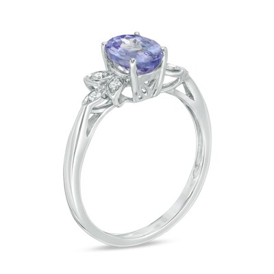 Previously Owned - Oval Tanzanite and 0.09 CT. T.W. Diamond Leaf Ring in 10K White Gold