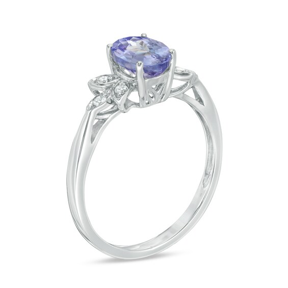 Previously Owned - Oval Tanzanite and 0.09 CT. T.W. Diamond Leaf Ring in 10K White Gold