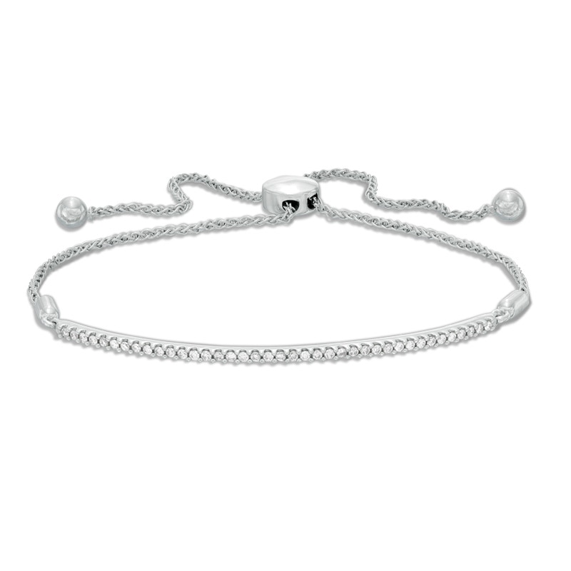 Previously Owned - 0.25 CT. T.W. Diamond Bar Bolo Bracelet in 10K White Gold - 8.0"