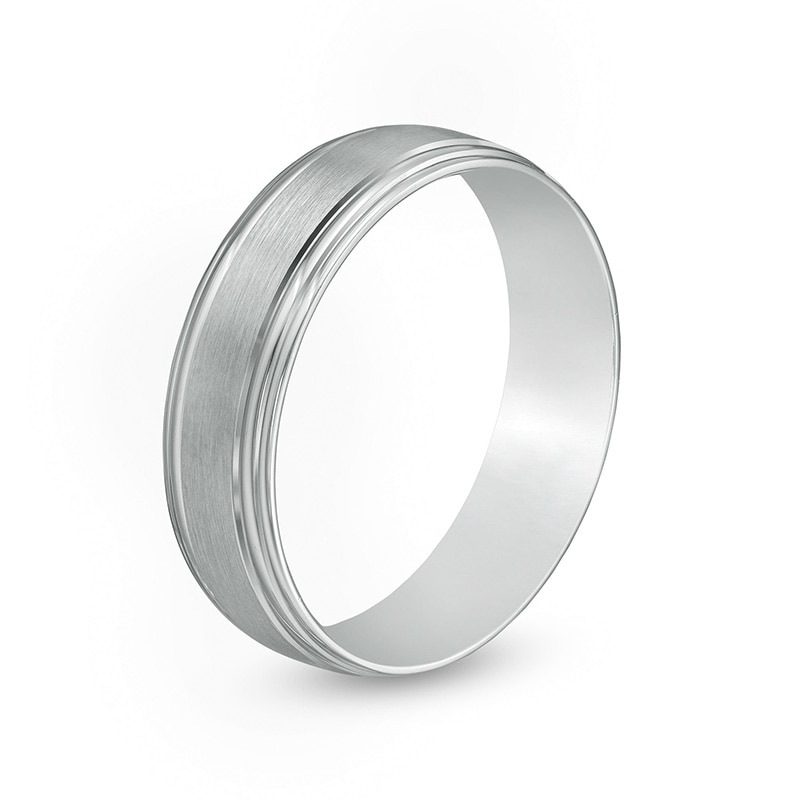 Previously Owned - Men's 6.0mm Brushed Stepped Edge Wedding Band in 14K White Gold