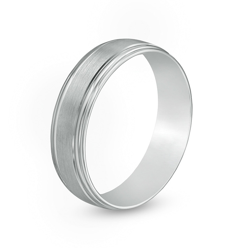 Main Image 3 of Previously Owned - Men's 6.0mm Brushed Stepped Edge Wedding Band in 14K White Gold