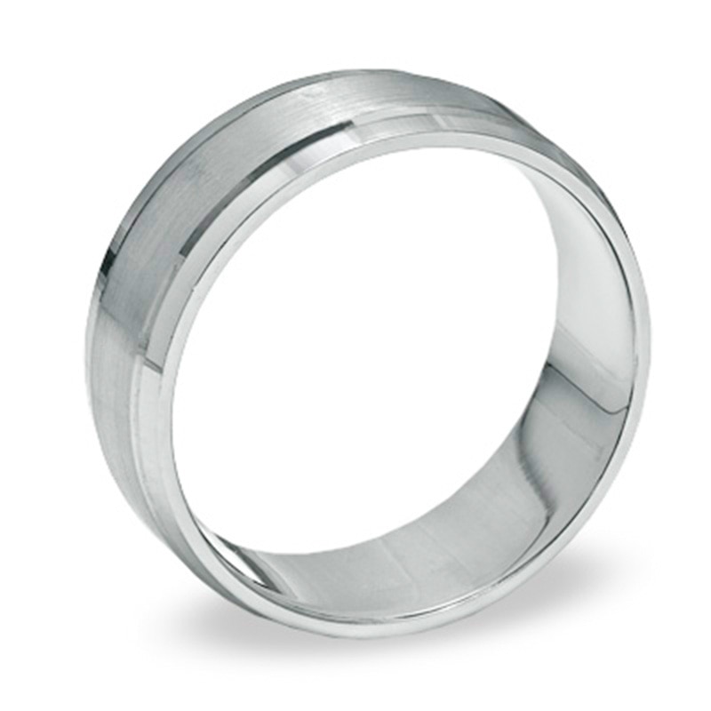 Main Image 2 of Previously Owned - Men's 8.0mm Comfort Fit 14K White Gold Satin Wedding Band
