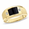 Thumbnail Image 0 of Previously Owned - Men's Barrel-Cut Onyx Ring in 10K Gold with Diamond Accents