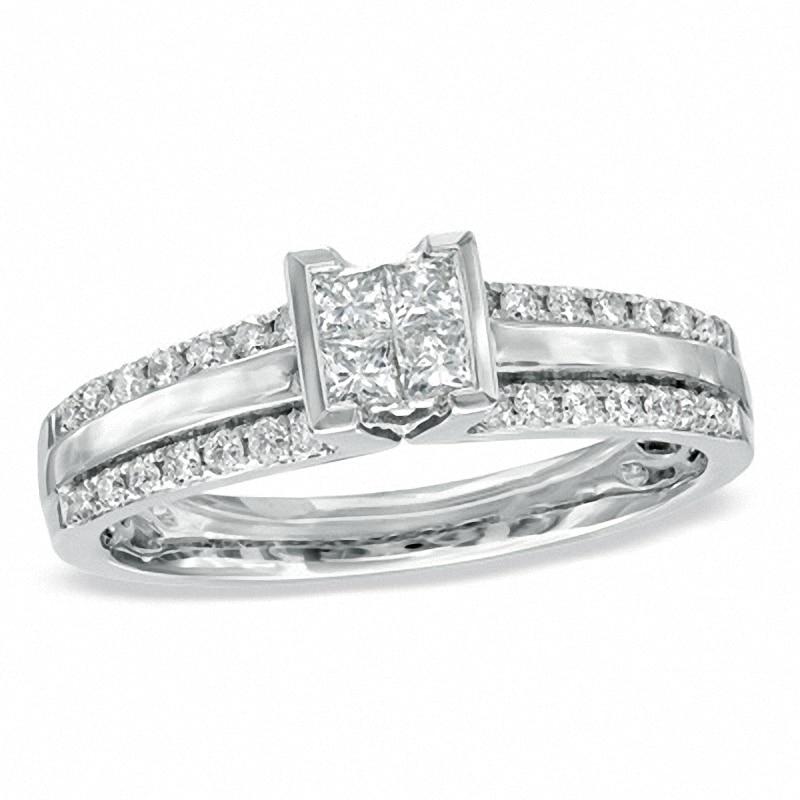 Previously Owned - 0.50 CT. T.W. Princess-Cut Quad Diamond Engagement Ring in 14K White Gold