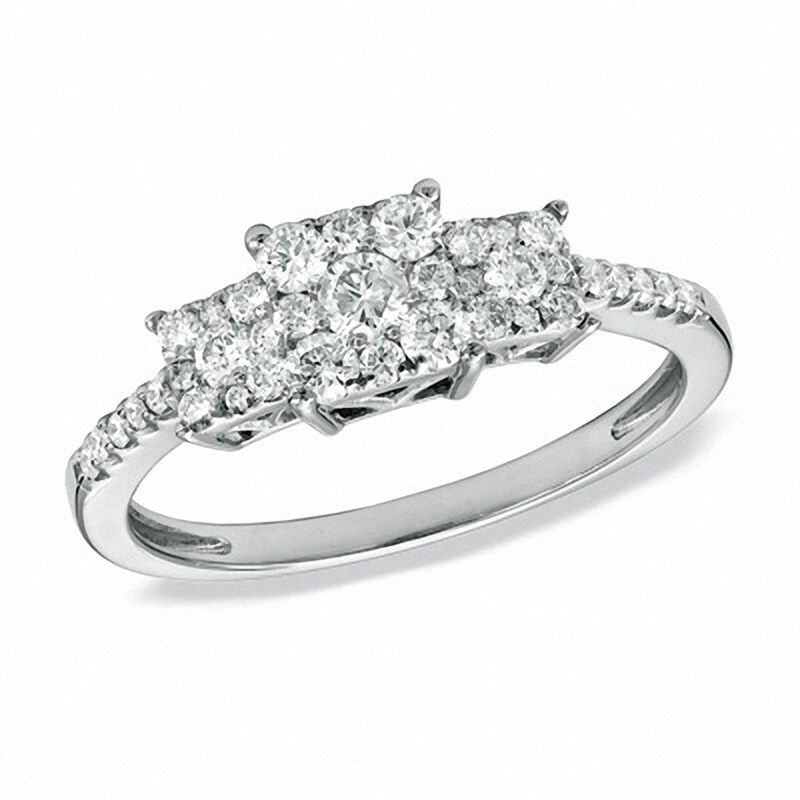Previously Owned - 0.48 CT. T.W. Composite Diamond Three Stone Ring in 10K White Gold