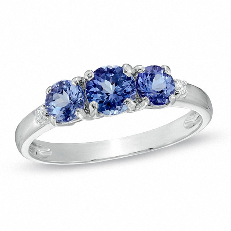 Previously Owned - Tanzanite and Diamond Accent Three Stone Ring in Sterling Silver