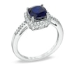 Thumbnail Image 1 of Previously Owned - 7.0mm Cushion-Cut Lab-Created Blue Sapphire and 0.15 CT. T.W. Diamond Frame Ring in 10K White Gold