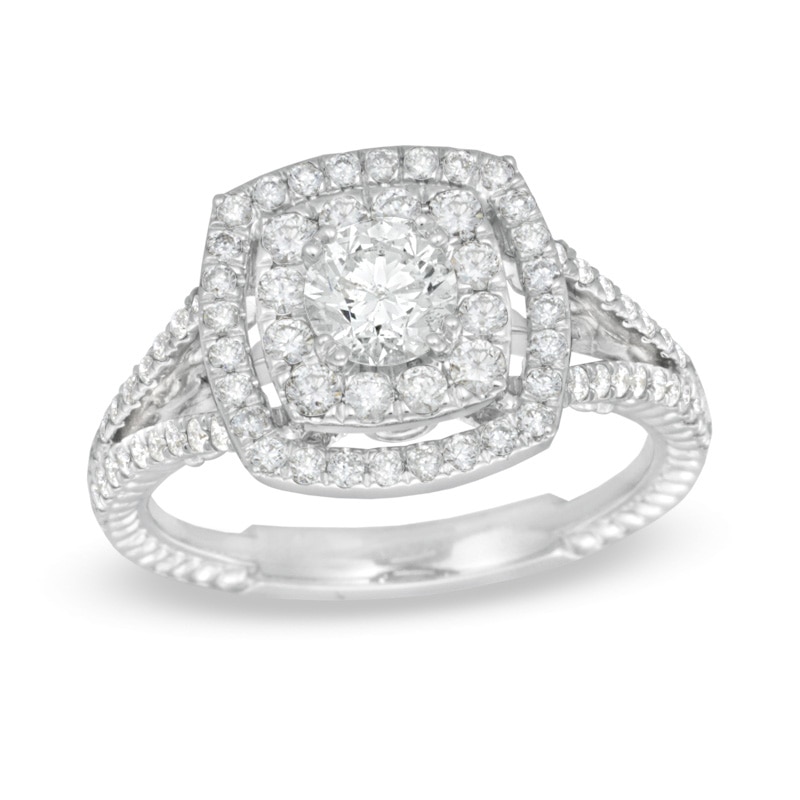 Previously Owned - 1.25 CT. T.W. Diamond Split Shank Engagement Ring in 14K White Gold (I/I1)