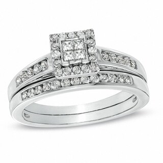 Previously Owned - 0.50 CT. T.W. Quad Princess-Cut Diamond Bridal Set in 10K White Gold