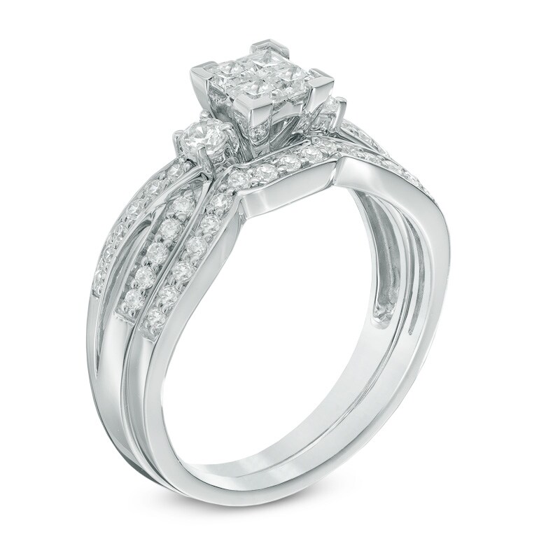 Previously Owned - 0.75 CT. T.W. Quad Princess-Cut Diamond Bridal Set in 14K White Gold