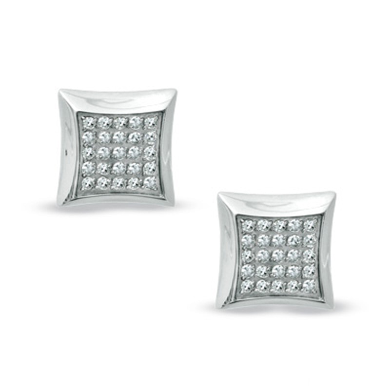 Main Image 1 of Previously Owned - Men's 0.25 CT. T.W. Diamond Square Stud Earrings in Stainless Steel