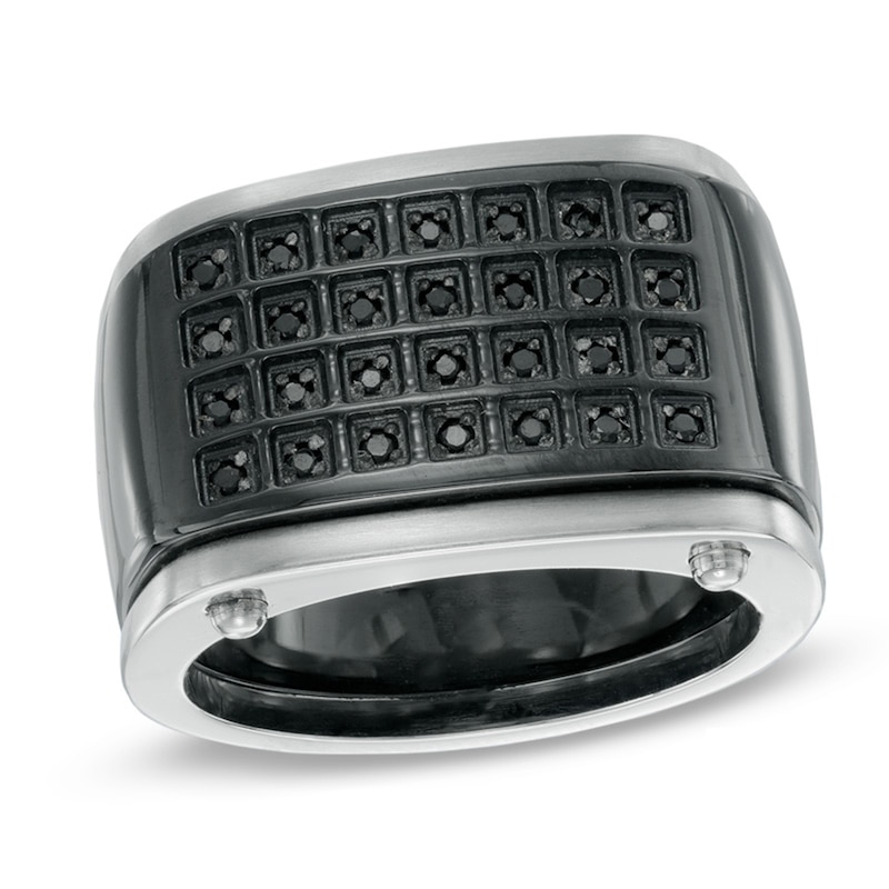 Previously Owned - Men's 0.19 CT. T.W. Enhanced Black Diamond Multi-Row Band in Stainless Steel with Black IP